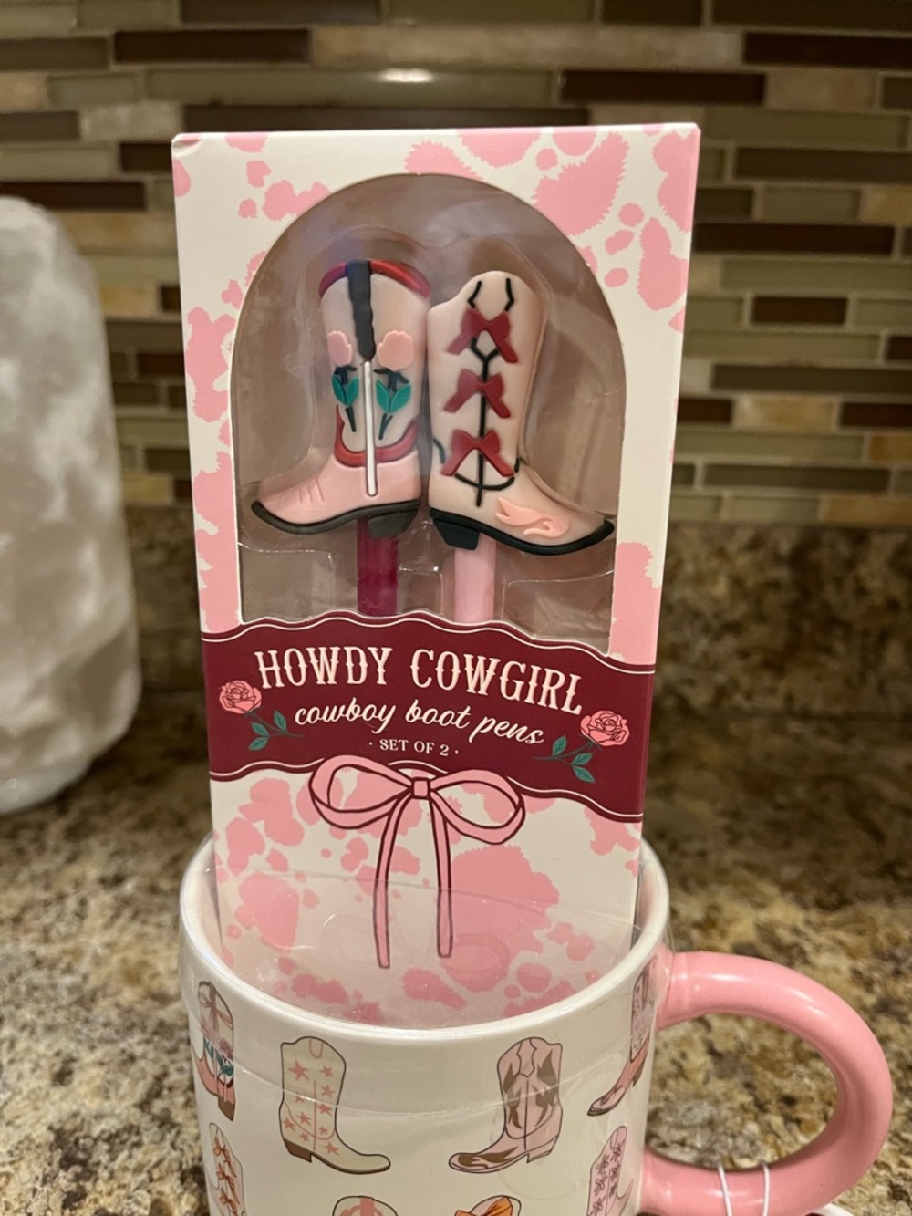 Howdy Cowgirl Cowboy Boot Pens Gift Set with Matching Boot Mug - Pink - Picture 3 of 11